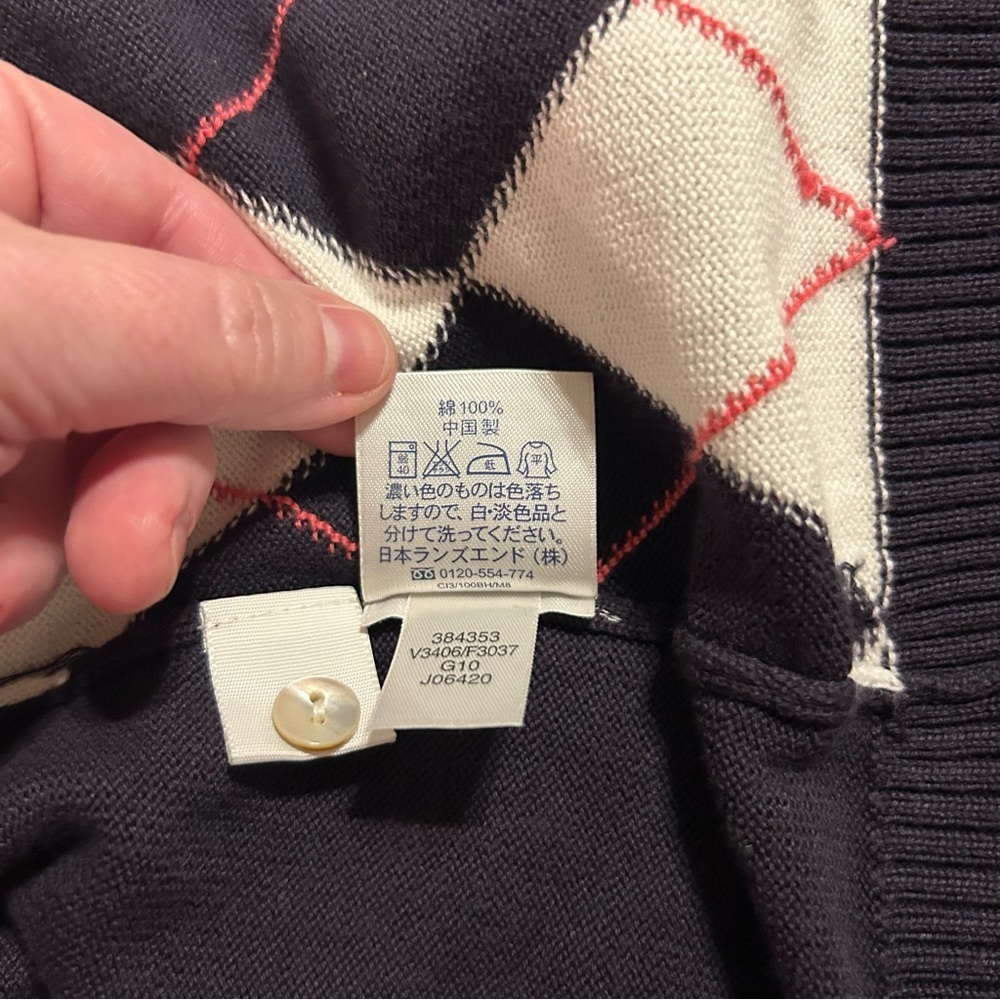 Lands' End Women’s Supima Cotton Argyle Cardigan Sweater Sz Large - Picture 7 of 7
